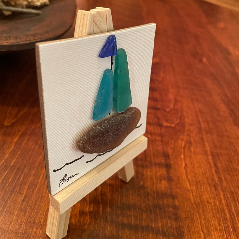 Mini Sea Glass Art with Sailboat Design - Picture 2 of 5